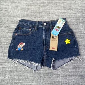 Levi’s X Super Mario Nintendo Women’s 26 501 High-Waisted Denim Jean Shorts